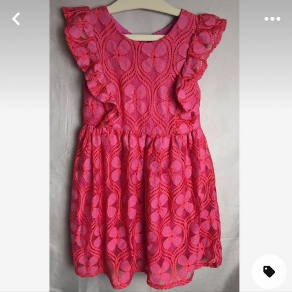 NWT Pink Lace Ruffle-Sleeve Dress 18 Months Osh Kosh’s Genuine Kid, Barbie pink
